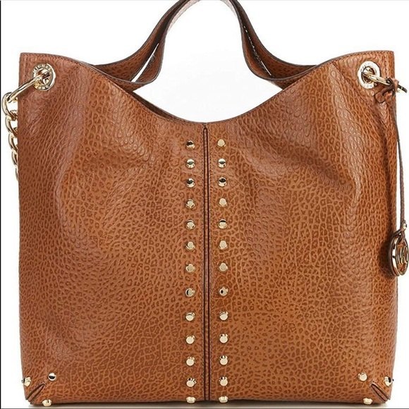 Michael Kors Astor Studded Leather Carryall Large Tote Bag Brown - Picture 1 of 11